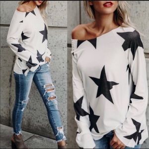 White with Black Stars Blouse - Oversized